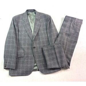vtg Circle S 44R 36x29 Bootcut 2pc Pant Suit USA Wool Western Gray Plaid Cowboy